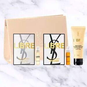 Yves Saint Laurent Beauty Libre 4 pc Travel Gift Set Cream Faux Leather Pouch